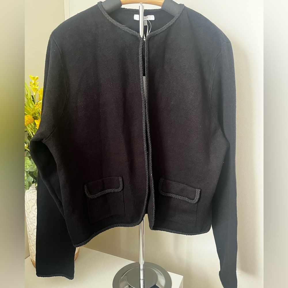 NWT Sioni Black Open Hook Cardigan with Pocket Details Size L